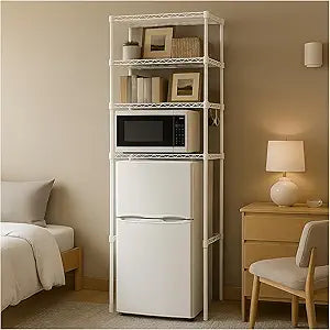 Dorm Mini Fridge Stand with Storage,Over mini Fridge Shelf,Small Refrigerator and Microwave Stand, Multi-Functional Storage Rack, Suitable for Kitchens, College Dorm (White, 24"(L) x 17.7"(W) x 72"(H