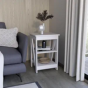 Taylor End Table with Three-Tier Open Storage Shelves, Compact Modern Side Table and Nightstand for Small Spaces, Versatile Sofa Table or Bedside Organizer for Living Room, Bedroom, Office or E