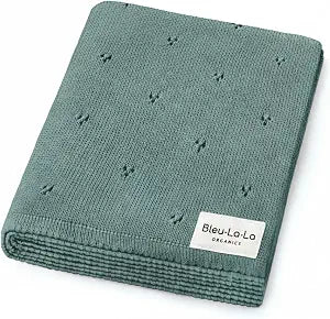 100% Luxury Organic Cotton Pointelle Knit Baby Quilt Blanket  Refined Lightweight Heirloom Nursery Essential (Pointelle - Forest Green)