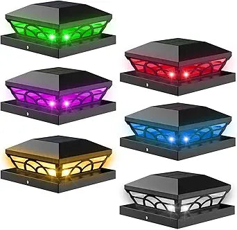 T-SUN Solar Post Cap Lights 6 Pack  Outdoor Waterproof RGB Color Changing Light for 3.5x3.5 4x4 5x5 5.5x5.5 Wood/Vinyl Fence Posts, Solar Deck Lights for Patio, Garden, Porch