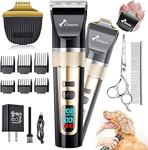 Gimars 4 in 1 Dog Grooming Clippers with Small Trimmer, 7000RPM High-Power 4-Speed Quiet Pet Shaver (55dB), Cordless Rechargeable Dog Hair Clippers for Thick Coats with Scissors, Comb & USB