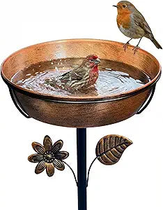 Metal Bird Bath for Outside, 3" Deep 12" Dia Removable Bowl, 36" H Garden Bird Bath | Stable 5-Prong Stake, Rust-Resistant, Easy Clean Outdoor Birdbath for Yard Lawn Patio