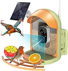 Bird Feeder with Camera, 2K HD Camera Birds Feeder with AI Recognition, Solar Powered Birdfeeder Cam with Night Vision, IP65 Outdoor Backyard Birds Watching, Gift for Bird Lovers  Light Green