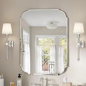 Silver Wall Mirror-Beveled Edge Frameless Mirror for Bathroom, Vanity, Bedroom, Rectangle Mirrors 32X24inch