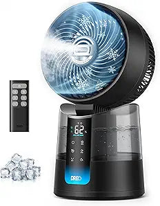 DREO TurboCool Misting Fan 516, 150┬░+30┬░ Omni-directional Oscillating, Cooling Fans that Blow Cold Air 5Γ Drop, 26 ft/s Wind, Ultrafine Mist, 20dB, 6 Speeds 2 Modes, Remote Control, Indoor, Black