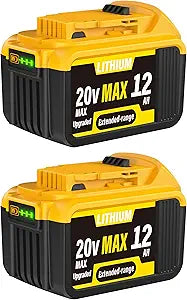 2-Pack 12000mAh High-Capacity Replacement for Dewalt 20V MAX Battery, Compatible with Dewalt 20V Lithium Battery DCB200 DCB201 DCB203 DCB204 DCB205 DCB206 DCB207 Series Cordless Power Tools