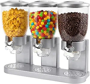 Triple Cereal Dispenser - 3 Pack 2L Large Cereal Containers Storage Airtight, Rotating Plastic Cereal Dispenser for Countertop, Pantry Organizer for Cereal, Rice, Grains, Candy, Coffee Beans