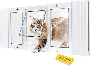 Full-Size Window Pet Door for Cats & Small Dogs, Width Adjustable Fits Sliding Windows, 10-Min Install, Aluminum Frame, HD High-Transparency Glass, Weatherproof Design, Magnetic Close