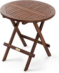 StrongTek Teak Folding Side Table, Solid Teak Wood Outdoor Patio Accent Table, Foldable Round Balcony Table for Small Spaces, 20" Diameter x 20" H, Easy to Store