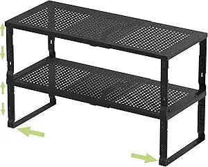Jojocross Adjustable Expanable Stackable Spice Rack Shelf Pantry Storage Organizer for Kitchen Cabinet,Countertop,Bathroom and More.Space is no Longer Limited(2Packs/Black/Large)