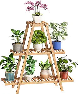 BMOSU Plant Stand Bamboo for Indoor Outdoor Tiered Plant Shelf 8 Potted Flower Holder Ladder Rack Garden Balcony Living Room Patio(3 Tier Natural)