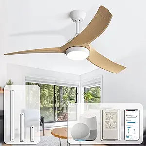 Sofucor 52 Inch Smart Ceiling Fan, Modern Outdoor Ceiling Fans with Lights Remote Control, Works with Alexa/App/Google, Airflow 6000CFM ABS 3 Blades Reversible DC Motor for Living Room Bedroom Patio