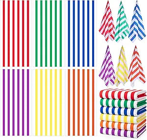 Peryiter 6 Pcs Oversized Beach Towels Set Sand Free Quick Dry Pool Towels Absorbent Camping Travel Blankets Set for Women Men Bath Beach(Mixed Color,31 x 63 Inch,Cabana Stripe)