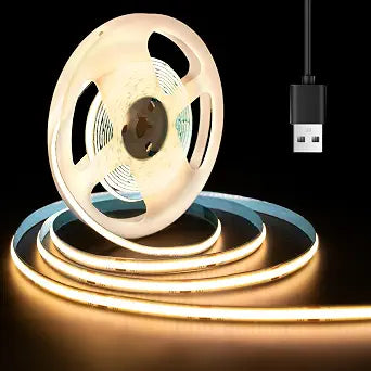 GUPUP 10 ft 5V COB Turnable Rope Light, Warm White USB LED Strip Light, 3000K 960 LEDs Density Lighting Strip, 3M Adhesive, CRI90, for Cabinet, Kitchen, Mirror, Home Decoration