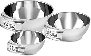All-Clad Kitchen Essentials Stainless Steel Mini Measuring Bowl Set 3 Piece, Includes 1, 1/2 and 1/4 Stackable Measuring Cups, Gadgets for Cooking & Baking, Cookware Tools, Dishwasher Safe, Silver