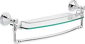 Delta Bathroom Shelf with Polished Chrome Towel Bar | Glass Shelf | Classic Decor | 20 lb Capacity | Storage and Organization | Cassidy Accessories