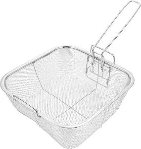 Hemoton Square Frying Basket with Handle 15.27X9.44X4.33In Stainless Steel Wire Fry Basket for Crispy French Fries Oil Drainage Kitchen Frying Tool