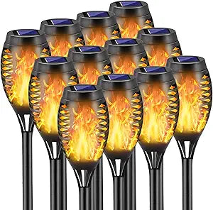 Solar Torch Lights Outdoor, 12 Pack Solar Torch Lights with Flickering Flame, 12 LED Mini Tiki Torches for Outside Waterproof Landscape Decorations for Garden Pathway Dusk to Dawn Auto On/Off