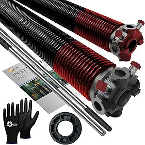 Garage Door Torsion Springs 225x2x25 Replacement for Left and Right Side of Garage Door with 1" Nylon Bushing, Winding Bars, and Gloves Precision E-Coating 5-Year Warranty Min. 30,000 Cycles (Pair)