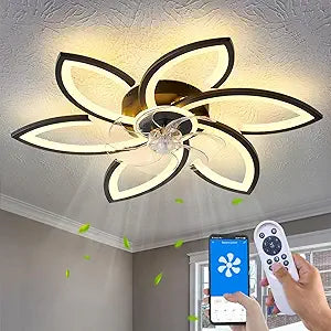 Yfrest Ceiling Fan with Lights Remote Control, 30" Black Bladeless Flush Mount Ceiling Fan with Light, 6 Speeds 3 Light Color Low Profile Ceiling Fan for Kitchen Bedroom
