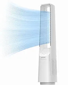 PELONIS Bladeless Tower Fan with 26-33ft Powerful Airflow, Alexa and Google Compatible, 6-Speed Settings, Quiet DC Motor, 120┬░ Oscillation, 7-Hour Timer - Ideal for for Bedroom Home Office Use,White