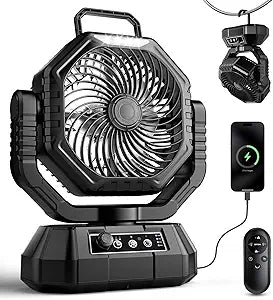 HAWANA Oscillating Camping Fan with Light and Remote, Battery Powered Hanging Tent Fan, Portable Rechargeable Fan for Outdoor, Camp, Fishing, RV Travel, Emergency Power Outage and Jobsite