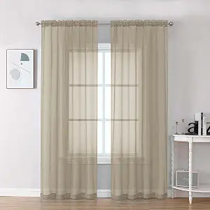 Chyhomenyc Taupe Sheer Curtains 84 Inches Long for Living Room, 2 Panels