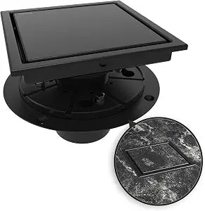 WEBANG 6 Inch Square Shower Drain Black Floor Drain with Flange Reversible 2-in-1 Cover Tile Insert Grate Removable SUS304 Stainless Steel CUPC Certified Matte Black