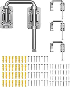 2.36 Inch U Patio Sliding Door Loop Lock Latch - Stainless Steel Home Security Loop Bolt Lock for Barn, Garden, Fence Gate, Window - Multi-Angle Installation Option (Silver-4 Pcs)