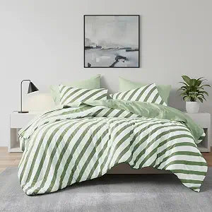 Reversible Striped King Comforter Set-Bed in A Bag 7-Pieces Bedding Set with Double-sided Stripes Design-Warm & Cozy Bed Set Includes King Size Comforter, Sheets set, Pillowcases and Shams, Sage Green