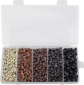 1000PCS Silicone Hair Extensions Beads, 5mm Lined Micro Links Beads, 5Colors Rings Hair Extension Device Tool Kits - Professional Hair Styling Tools Accessory