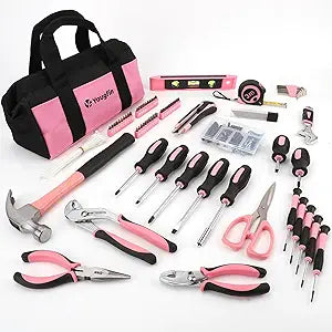 Pink Tool Set, 215 Pcs Home Repairing Tools Kit For Girls & Women With Portable Bags, Includes All Essential for Household, Garage, Office and College Dormitory Use, Pink & Black