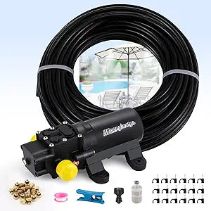 Moongiantgo Outdoor Misting Cooling System with Pump- 116PSI High Pressure Mister with 65.5FT(20M) Water pipe+24 Misting Nozzles 0.02+3/4 Faucet Adapter - System for Outside Patio Garden Beaches
