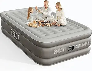 Sebor Air Mattress Queen with Built-in Pump 18", Comfortable Self-Inflating Blow up Mattress with High-Speed Pump, Durable Queen Size Air Mattress with Storage Bag for Guests, Moving, Camping, Travel