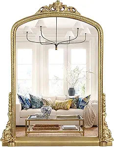 Traditional Ornate Arch Wall Mirror Vintage Fireplace Mirror Mantel Decor, Antique Gold, 36 inches x28 inches, Baroque Inspired Wall Mirror, 28 inches W x 36 inches L, 21004-GD