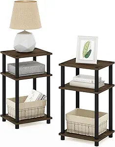 Furinno JUST Night Stand Set of 2, 3-Tier Turn-N-Tube Nightstand, Toolless Bedside Tables, End Table, Side Table with Open Storage for Bedroom, Closet, Dorm, Bathroom, Columbia Walnut