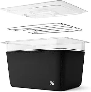Greater Goods Sous Vide Container 12 Qt with Stainless Steel Rack, Insulation Sleeve, and Lid, (Onyx Black)