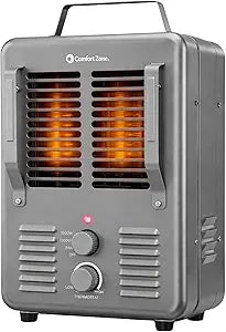 Comfort Zone Milkhouse Style Utility Space Heater with Adjustable Thermostat, Electric, Portable, 3-Prong Plug, Overheat Protection, & Tip-Over Switch, Ideal for Garage or Workshop, 1,500W, CZ798GR3