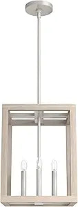 Hunter - Squire Manor 4-light Brushed Nickel, Medium Size Pendant Light, Dimmable, Modern Style, Rectangle Shaped, for Bedrooms, Kitchens, Dining, Living Rooms - 19085