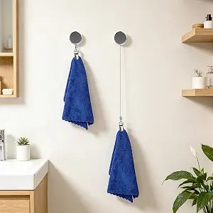 Penitue 2pcs Retractable Towel Holders, Stainless Steel No Drill Rotatable & Extendable Hand Towel Holder Clip Easy Installation Suitable for Bathroom Kitchen Bedroom Wall Shower Glass Door