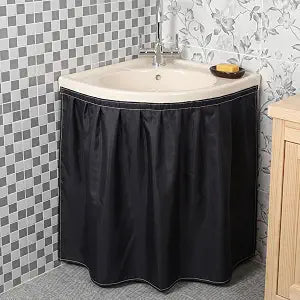 Black Sink Skirt 55x32 Inch Waterproof Under Sink Curtain