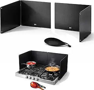 Extra-Large 2-Piece Splatter Guard (15.7 x 15.7), Heavy-Duty, Commercial-Quality Stainless Steel Oil Splash Shield with Foldable 2-Panel Design & Silicone Spoon Rest by Baetle