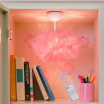Apipi Feather LED Light Magnetic Locker Decor Accessories for Girls, Pink