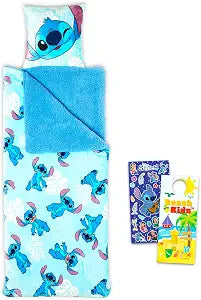 Stitch Sleeping Bag Set - Bundle with 27" x 26" Disney Slumber Bag with Attached Pillow Plus Stickers, More | Lilo and Stitch Camping and Sleepover Supplies