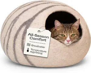 MEOWFIA Cat Cave  Premium Felt Cat Bed Enclosure for Indoor Cats, Handmade Merino Wool (Light Gray, Medium)