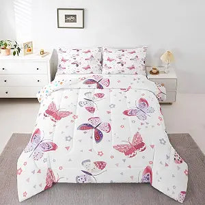 Feelyou Butterfly Comforter Set Geometric Bedding Set Queen Size 3 Pcs