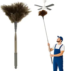 Ostrich Feather Duster, 79 Inch (2m) Extra Long Extendable Telescopic Handle Cleaning Tool, Natural Soft Feather Brush for High Ceiling Fan, High Shelves and Home Cleaning