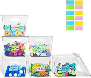 Clear Stackable Storage Bins, Plastic Toy Organizers and Storage with Lids, Toy Bins for Kids Organizer, Storage Container for Organizing for Playroom, Toy Storage Organizer Holds Toys(6)