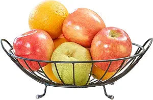Spectrum Yumi Arched Fruit Bowl for Dining Room Table Kitchen Counter Fruit Organizer, Black Wire Fruit Basket Stand for Fresh Produce Vegetables and Bread, Sturdy Steel Open Design Home Decor