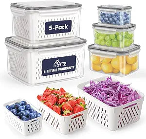 HOTEC 5-Pack Fruit Storage Container for Fridge, 4.15L